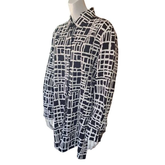 Charlotte Kellogg White & Black Linen Button Down Tunic - Picture 1 of 6